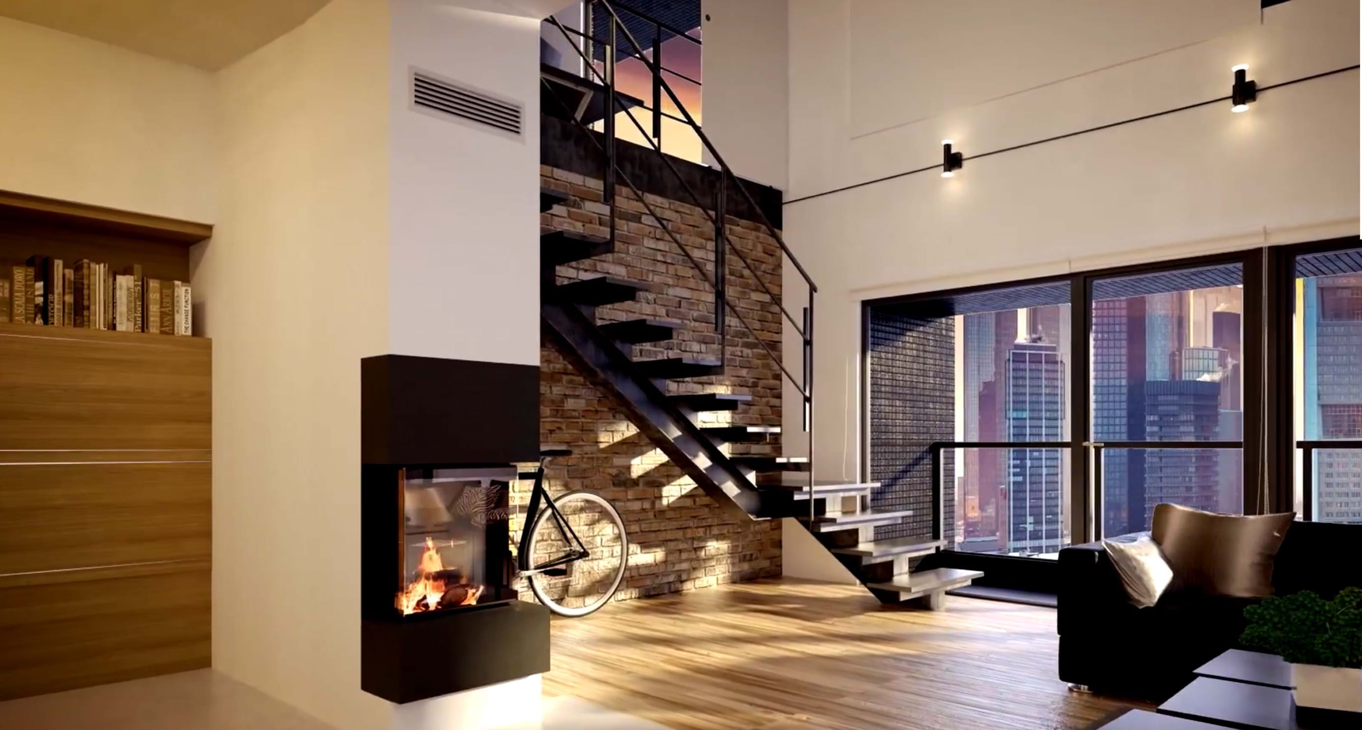 Installation of fireplace in modern apartment